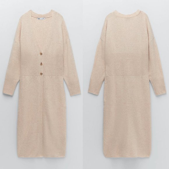 NEW Zara Wool Blend Long Maxi Duster Cardigan Sand - Picture 8 of 11